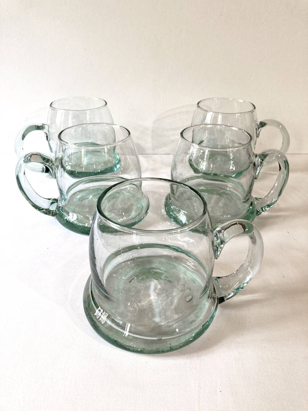 5 bubble-blown glass beer mugs
