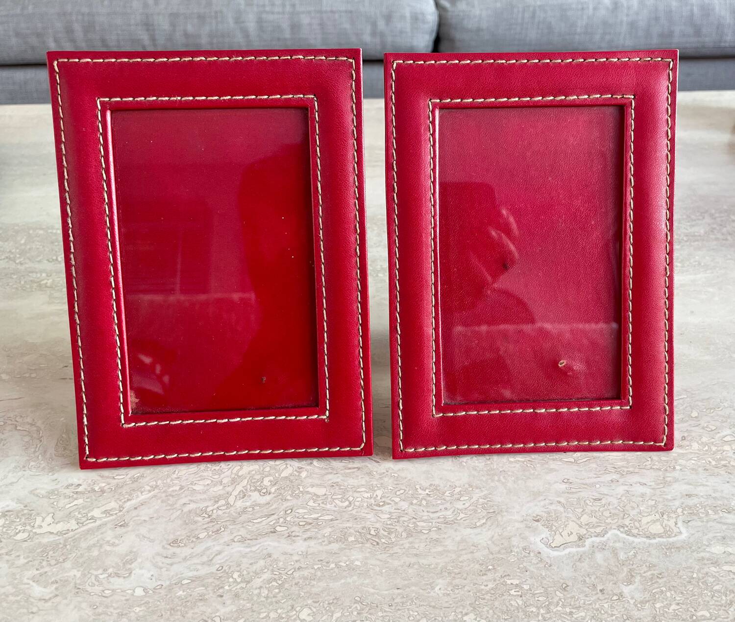 Pair of vintage red photo holder frames