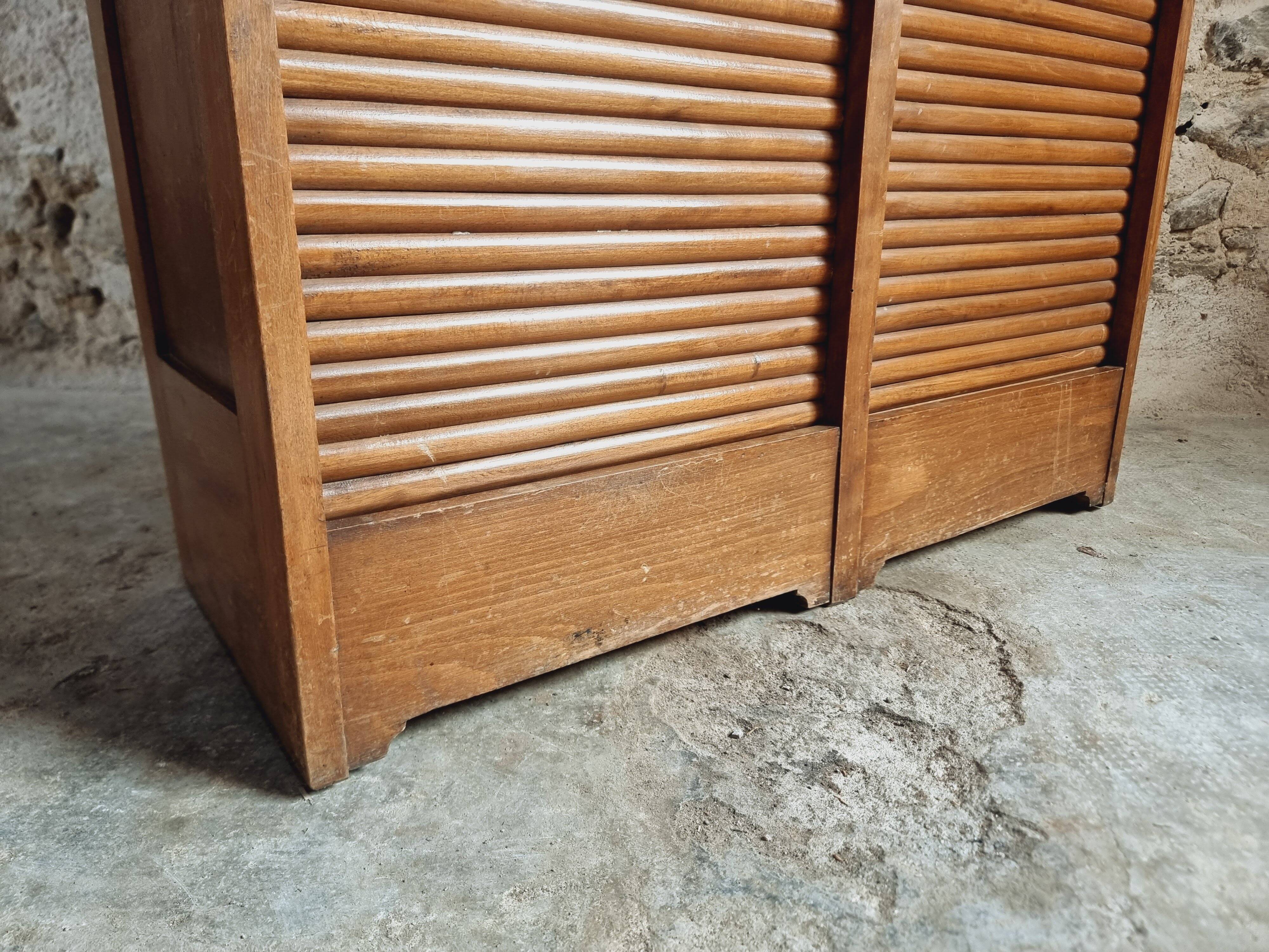 Antique filing cabinet with curtains – 1920s/30s – Beech
