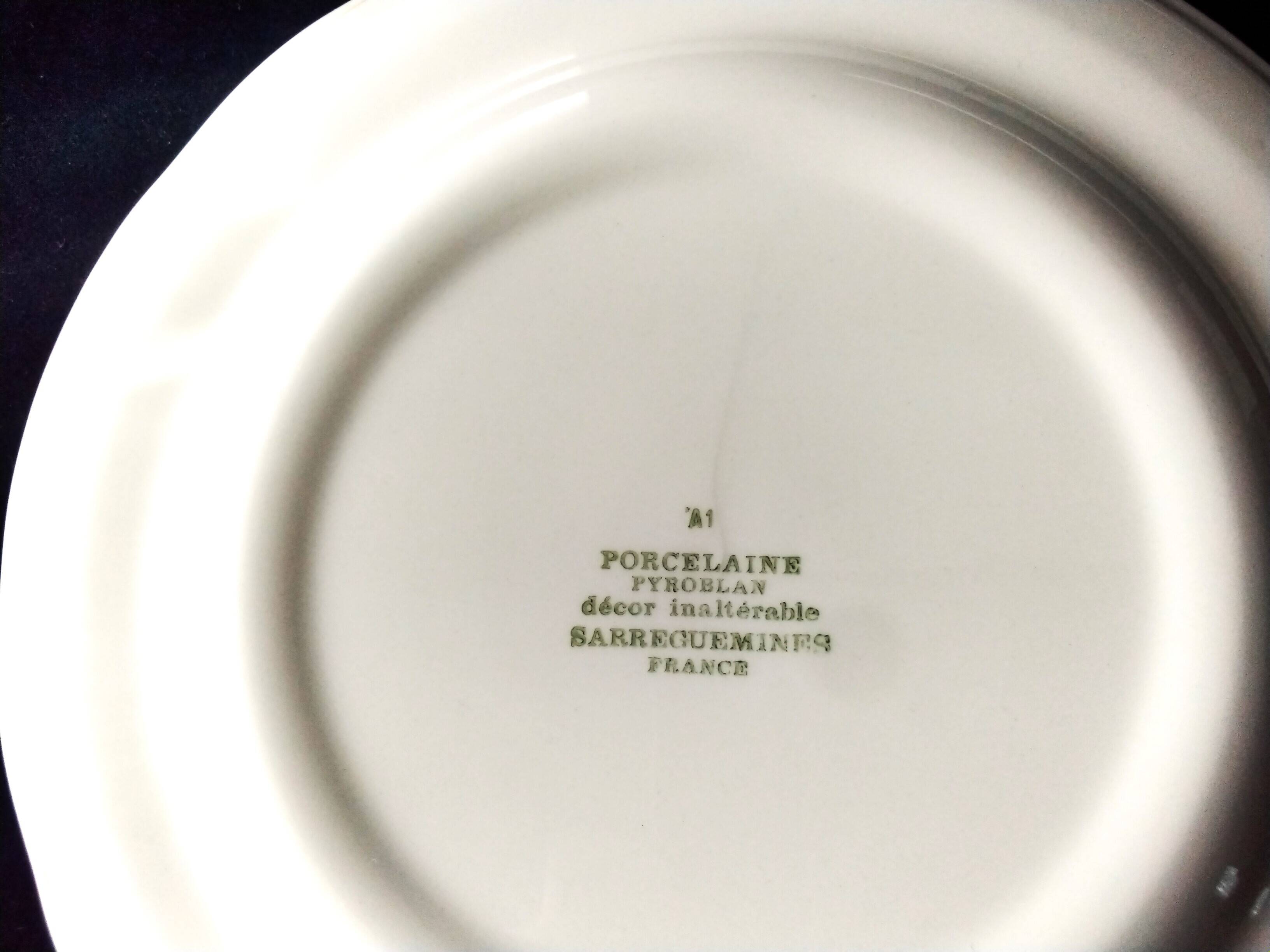 3 Pyroblan Sarreguemines porcelain dinner plates Agreste model