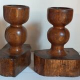 Pair of old brutalist turned solid wood candlesticks