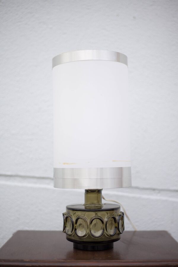 Lampe vintage, lampe en verre signé Robert de Schuytener, lampe de chevet, lampe à poser
