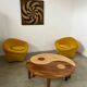 Solid wood coffee table with 2 Yin and Yang elements vintage 60s