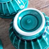 Emerald green glazed ceramic ribbed bowls