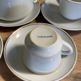 Tea or white coffee set 3 cups 4 under cups and a teapot or coffee maker