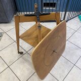Scandinavian wooden side coffee table with vintage 50s swivel top