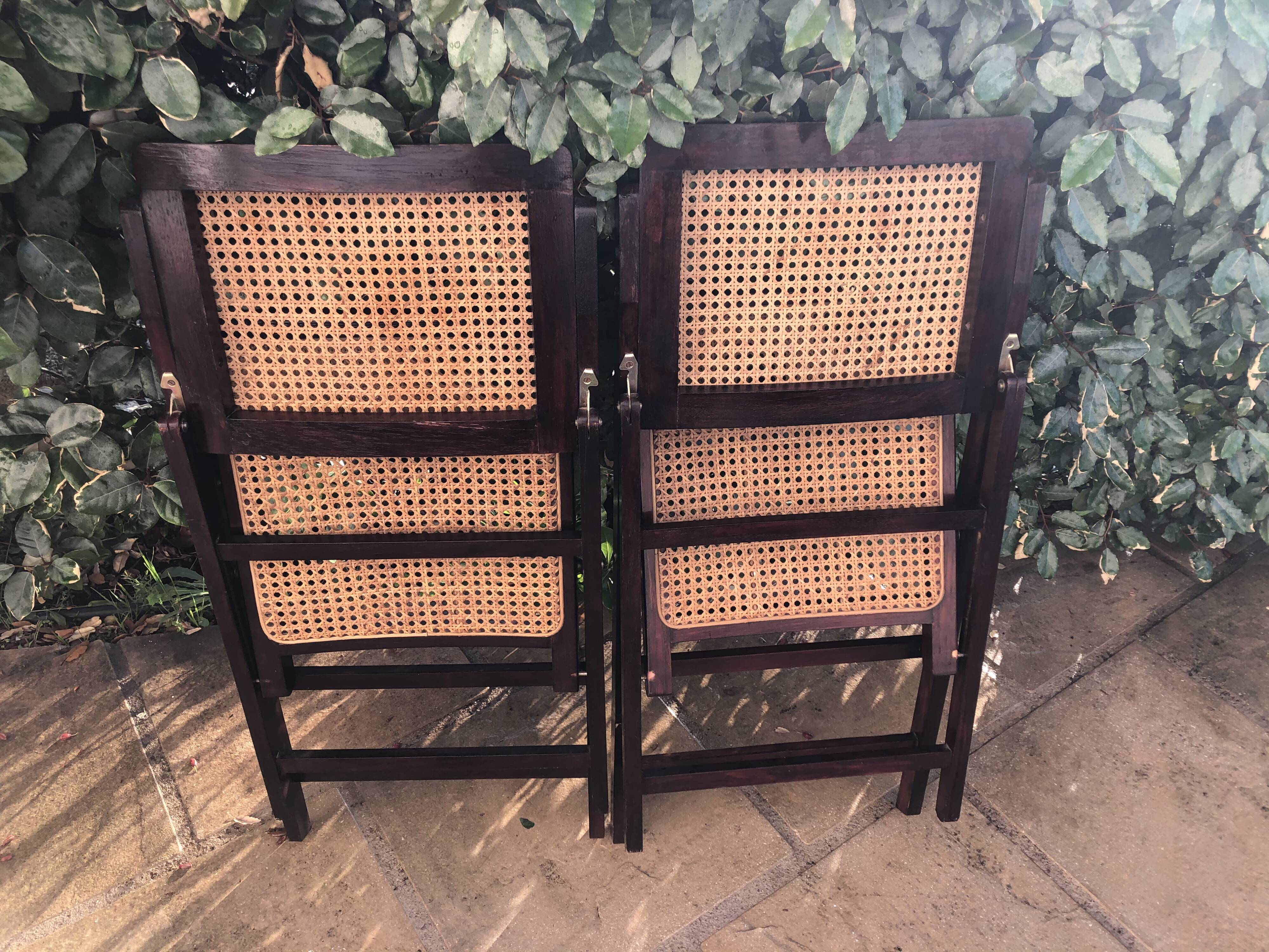 Wooden folding chairs and canne wicker