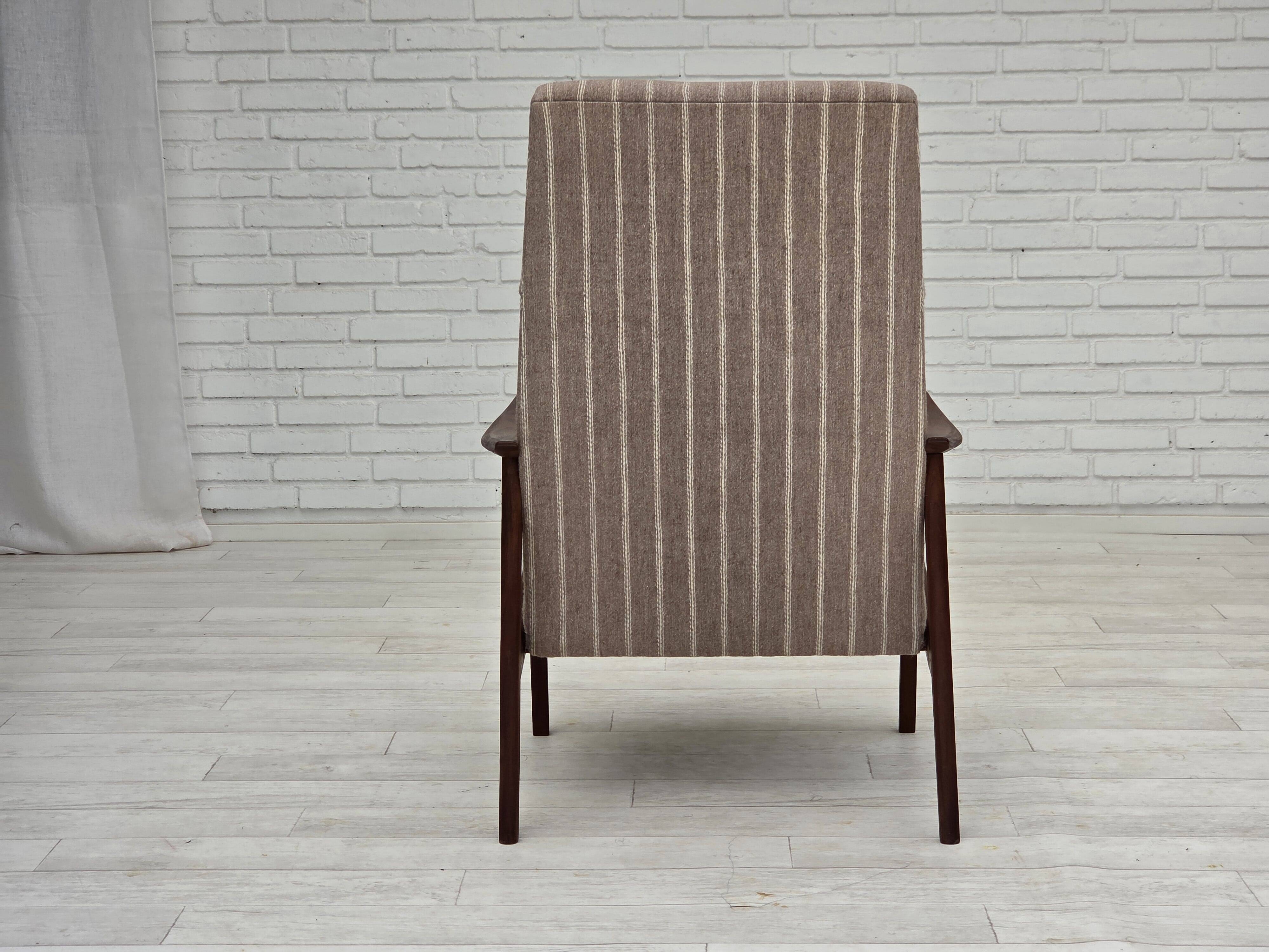 1970s, Danish highback armchair, furniture wool, teak wood, original.