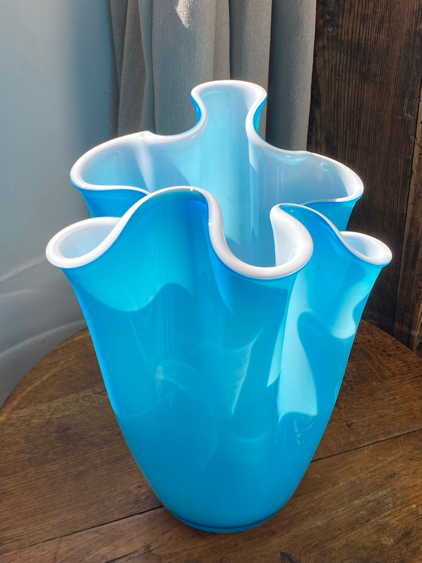 Large multi-layer glass handkerchief vase