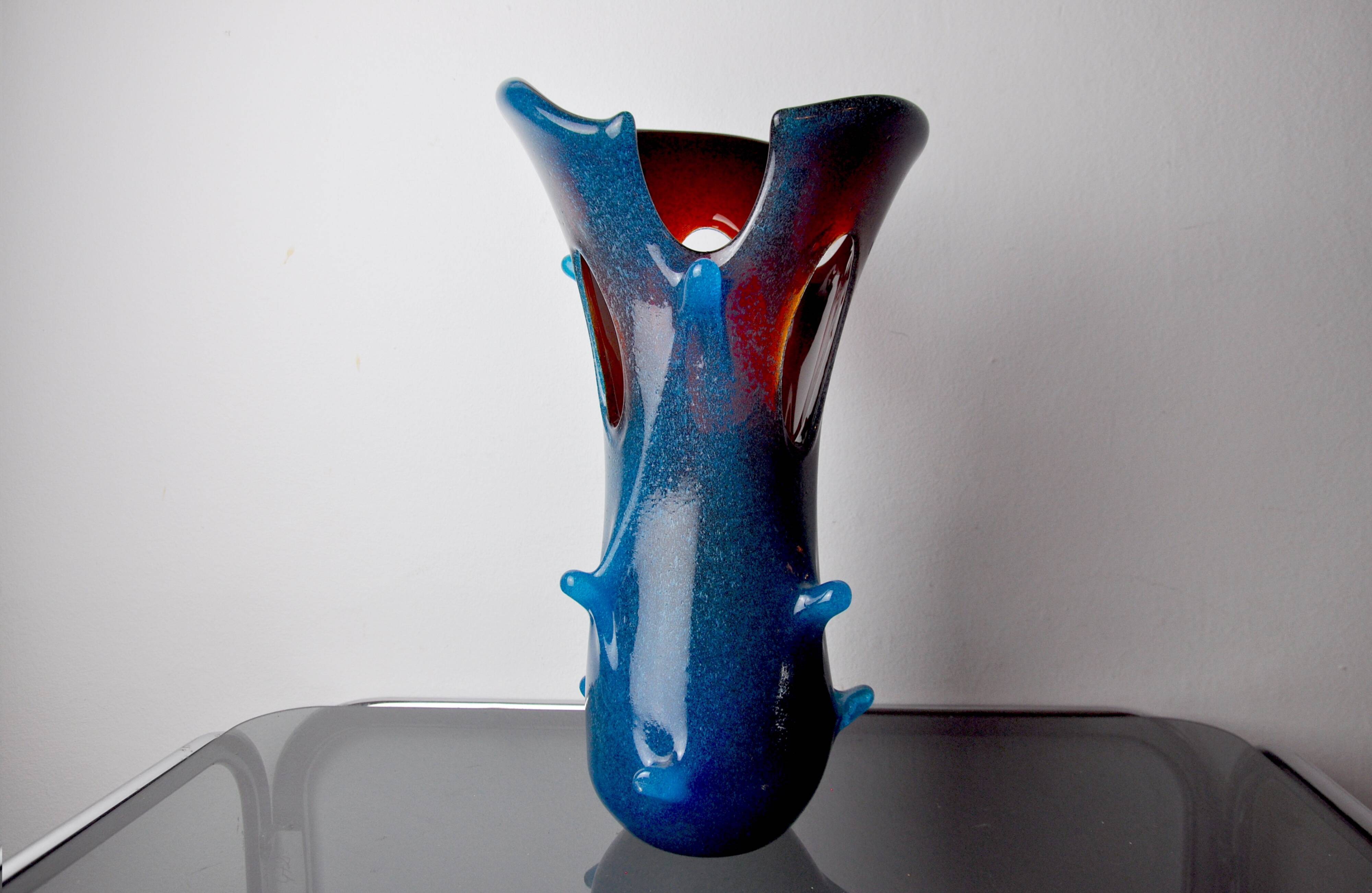 Sommerso vase by seguso in two-tone murano glass, Italy, 1970