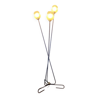 Large tripod floor lamp in black metal with 3 molded glass globes LAMP-7296