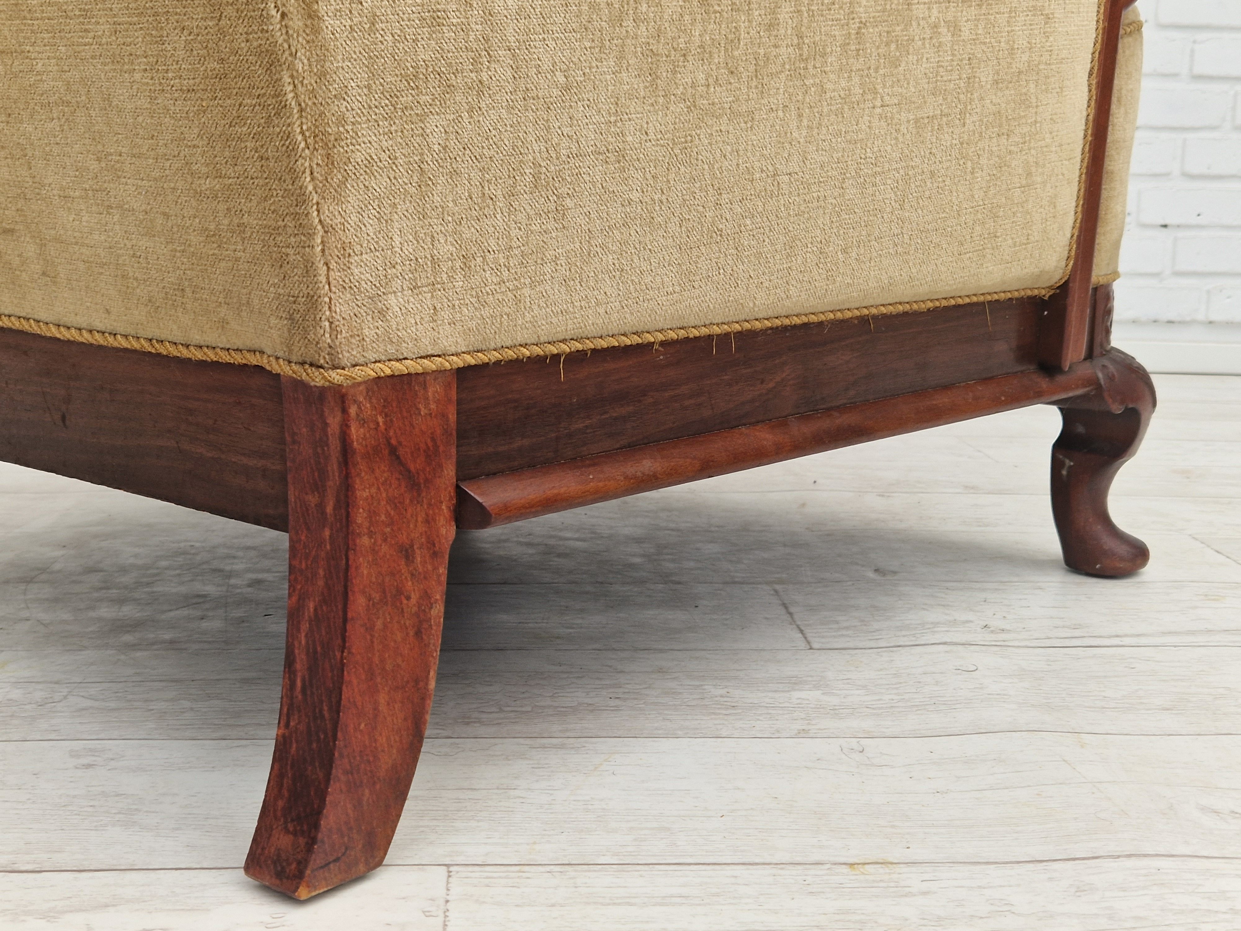 1950s, Danish design, set of armchairs, teak wood, velour, original condition.
