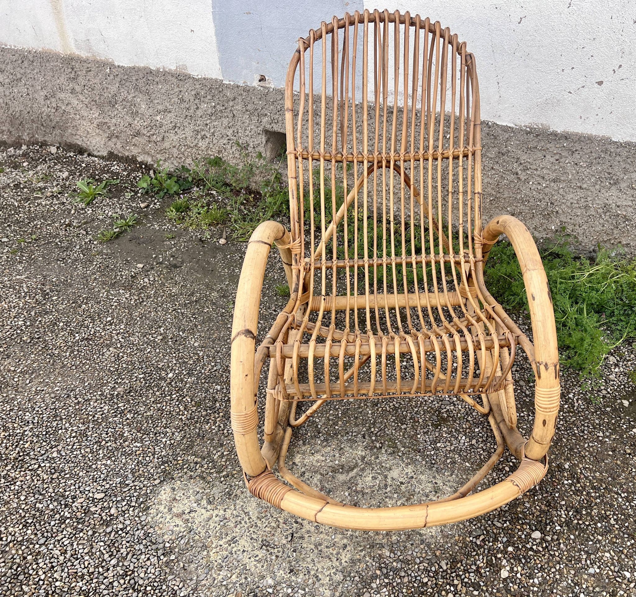 Rocking chair rotin 1960 bambou