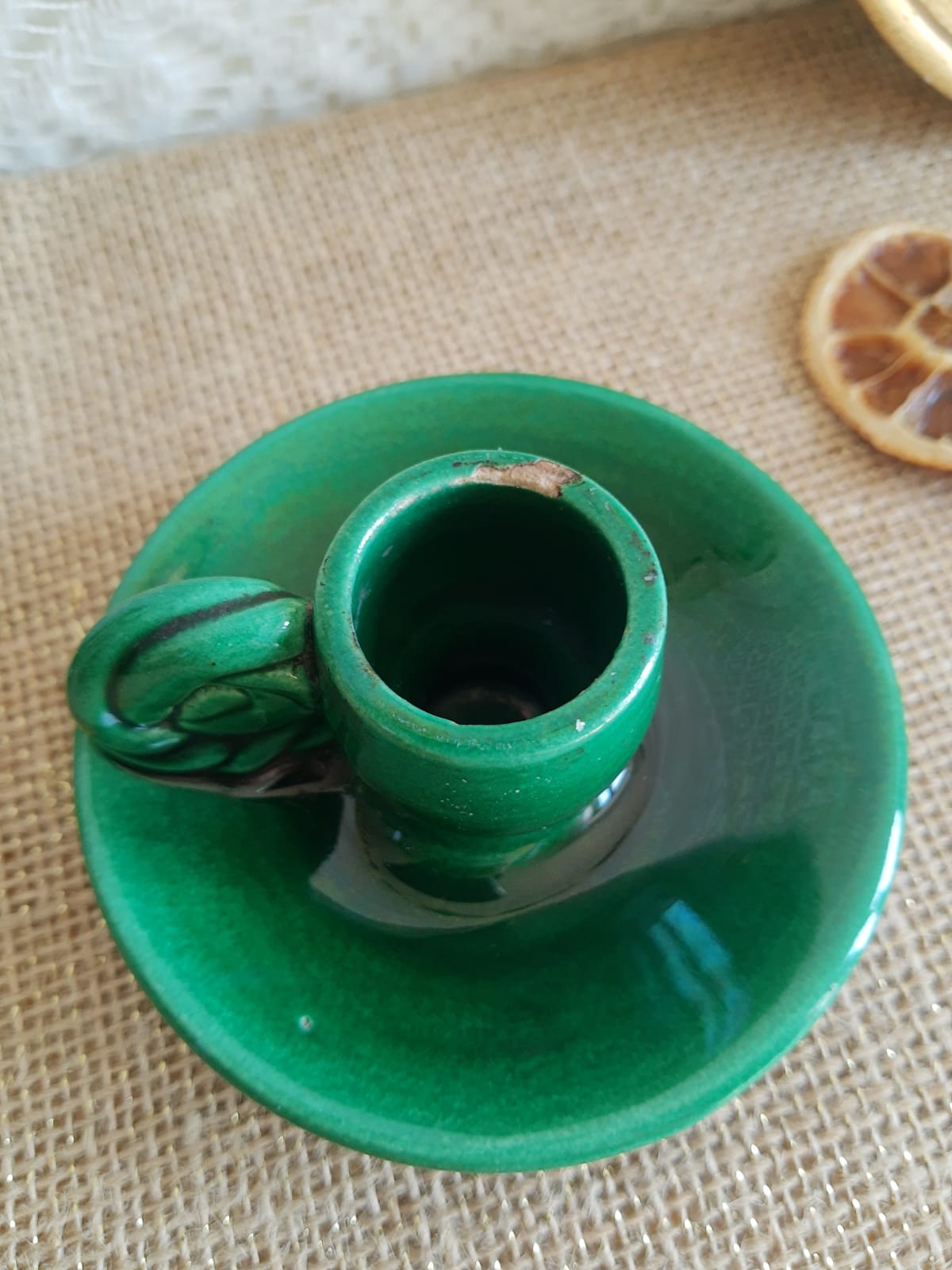 Vallauris hand candle holder green - vintage