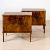 Elegant pair of Biedermeier style walnut commodes, Germany, French polish.