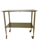 70s Furniture Glass and Brass Trolley on Wheels