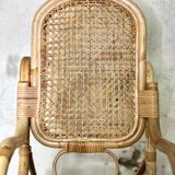 Rocking-chair en rotin et cannage