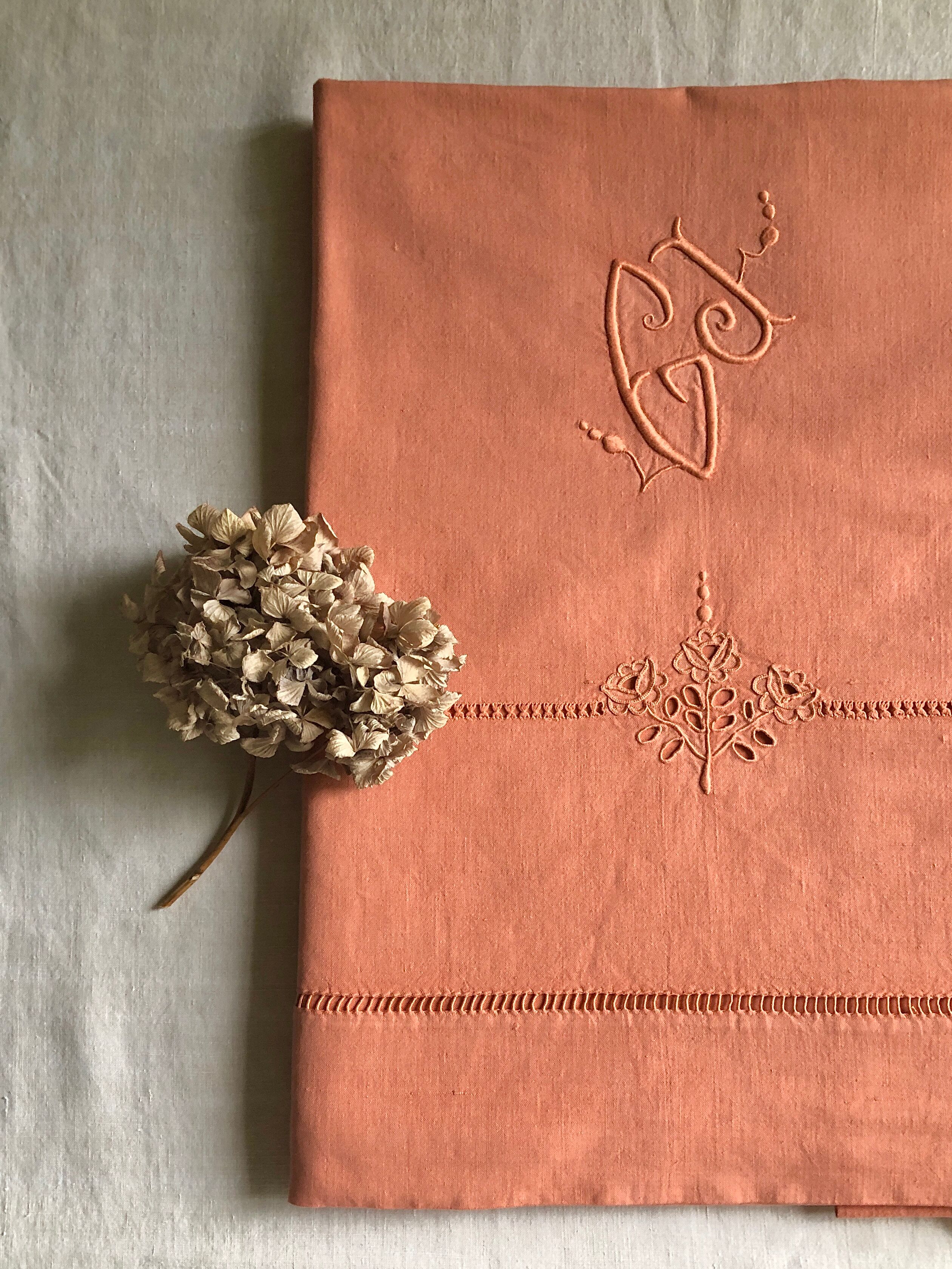 Old linen and cotton sheet terracotta