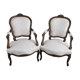 Pair of Louis XV style shepherdess armchairs redone ecru fabric