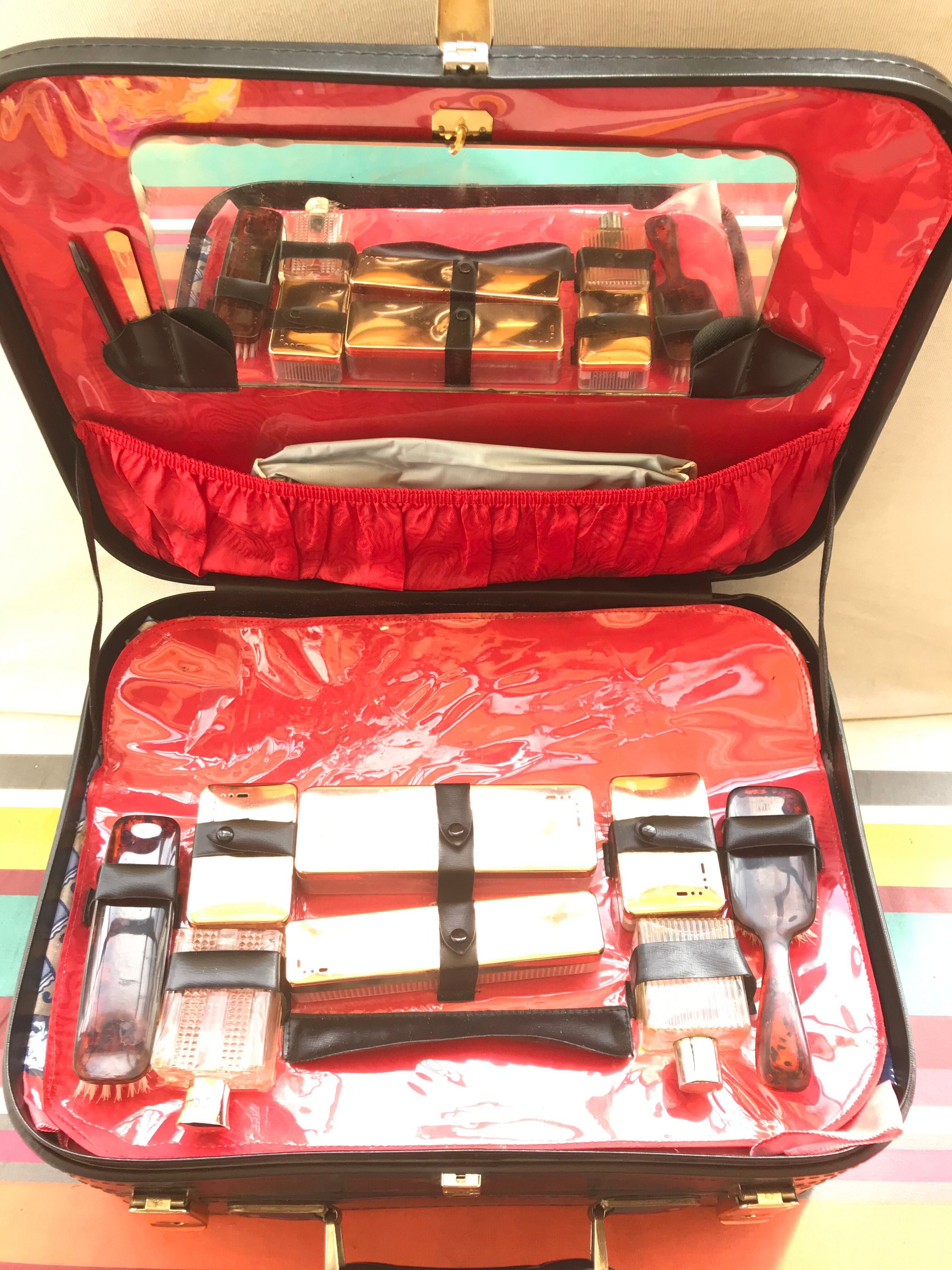Former Travel Trunk Case - Necessary To Travel Rare Black Leather Vintage