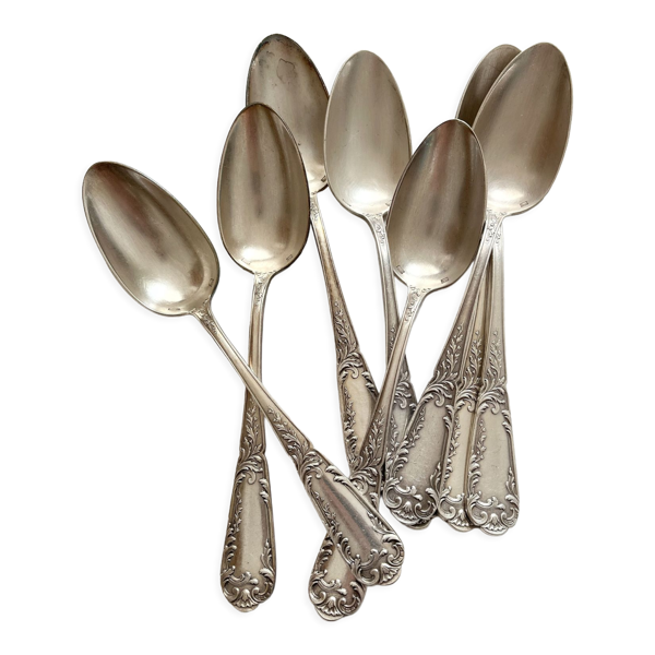 8 cuillères à soupe en métal argenté SFAM décor acanthe et monogramme