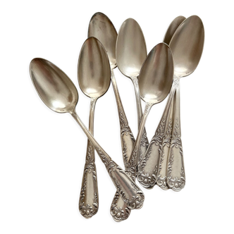 8 SFAM silver-plated soup spoons with acanthus and monogram decor