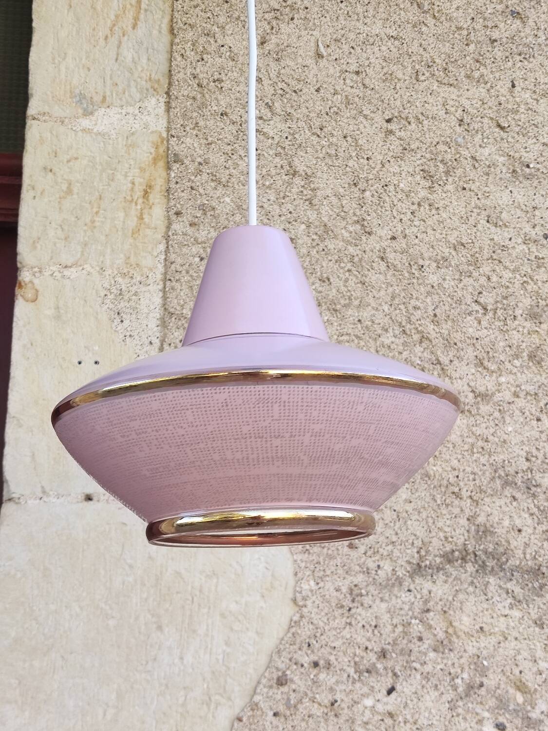 Vintage pink glass pendant light in Space Age style