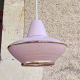 Vintage pink glass pendant light in Space Age style