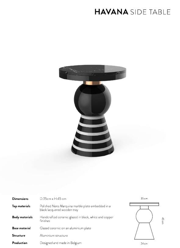 Casalto Havana Side Table – Handcrafted Ceramic, Marble & Copper Detail