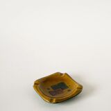 Ceramic and green leather ashtray, abstract patterns, black and brown, design, 1960.