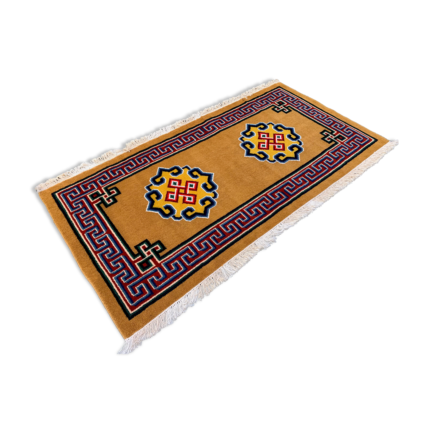 Rare Mongolian Rug 200x105 cm, Vintage Old Tribal