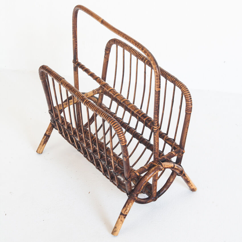 Vintage rattan magazine holder, France 1960