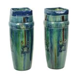 Pair of Blue Art Nouveau Vases Flemish Pottery Antiques