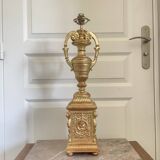 Antique Large Cassolette Lamp Empire Greek Roman Gilded Wood 19th Century 60