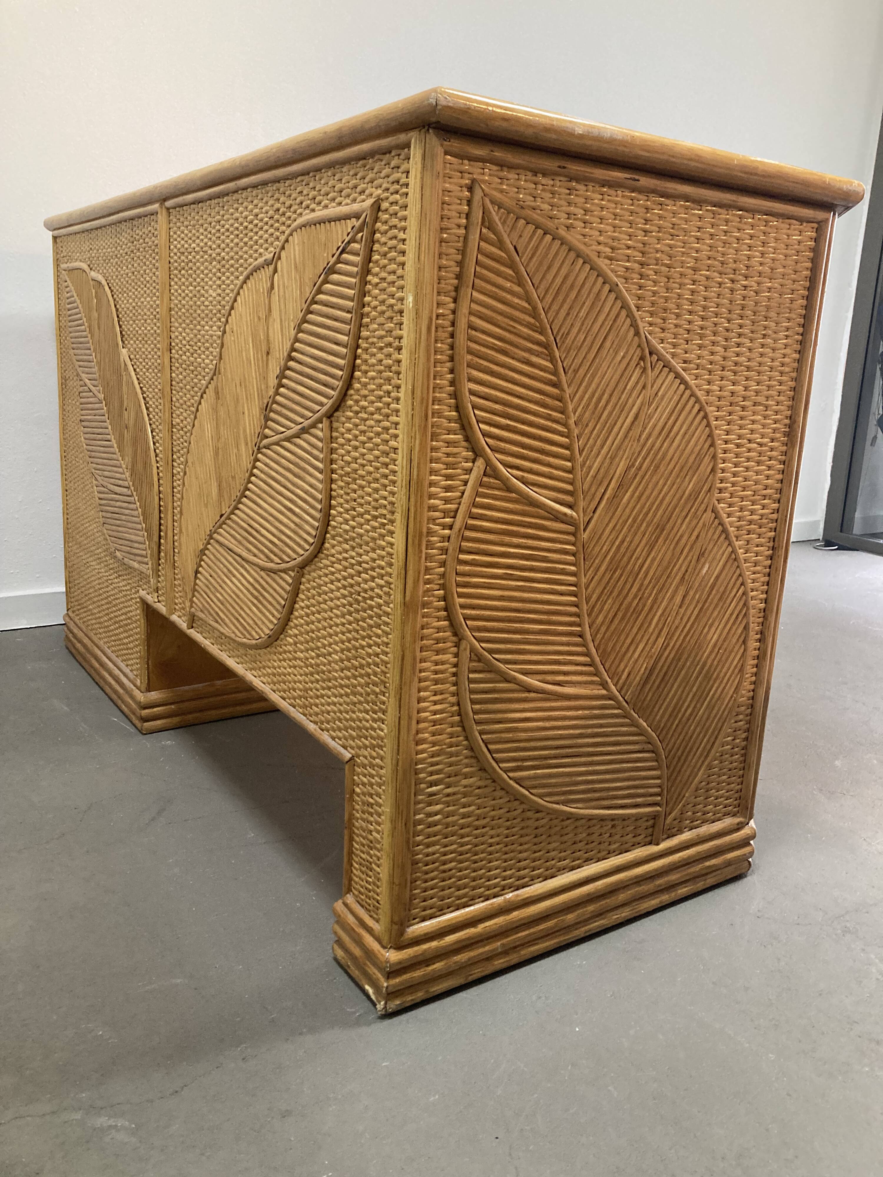 Unique desk in rattan or split rattan, Vivai del Sud style.