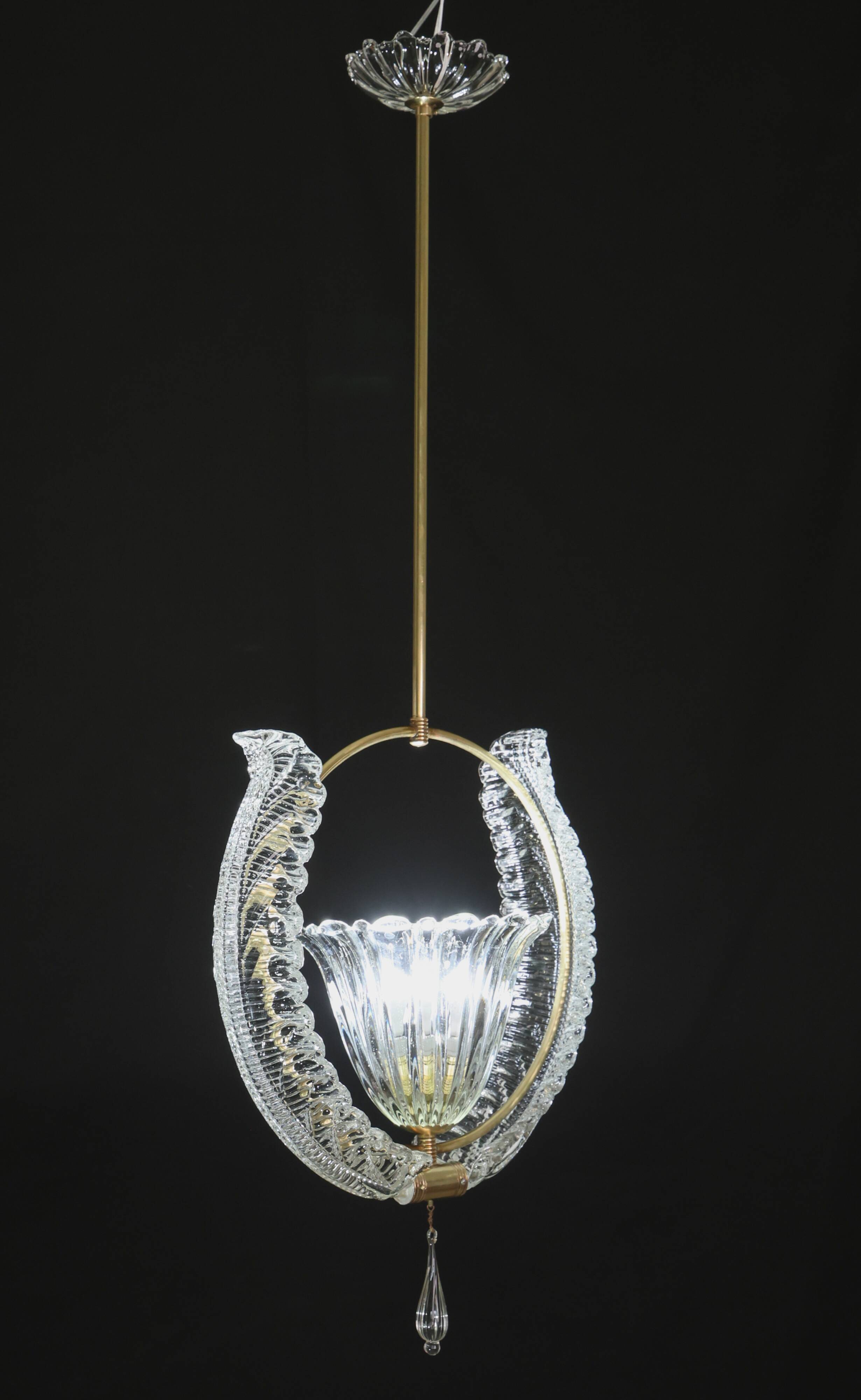 Amazing Murano Glass Art Deco Pendant Chandelier by Ercole Barovier, 1940s
