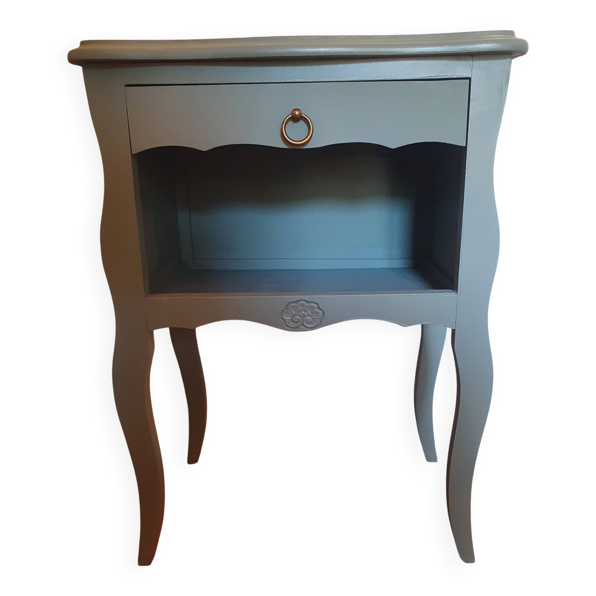 Table de chevet / Guéridon rénové Vert Sauge & Bois brut
