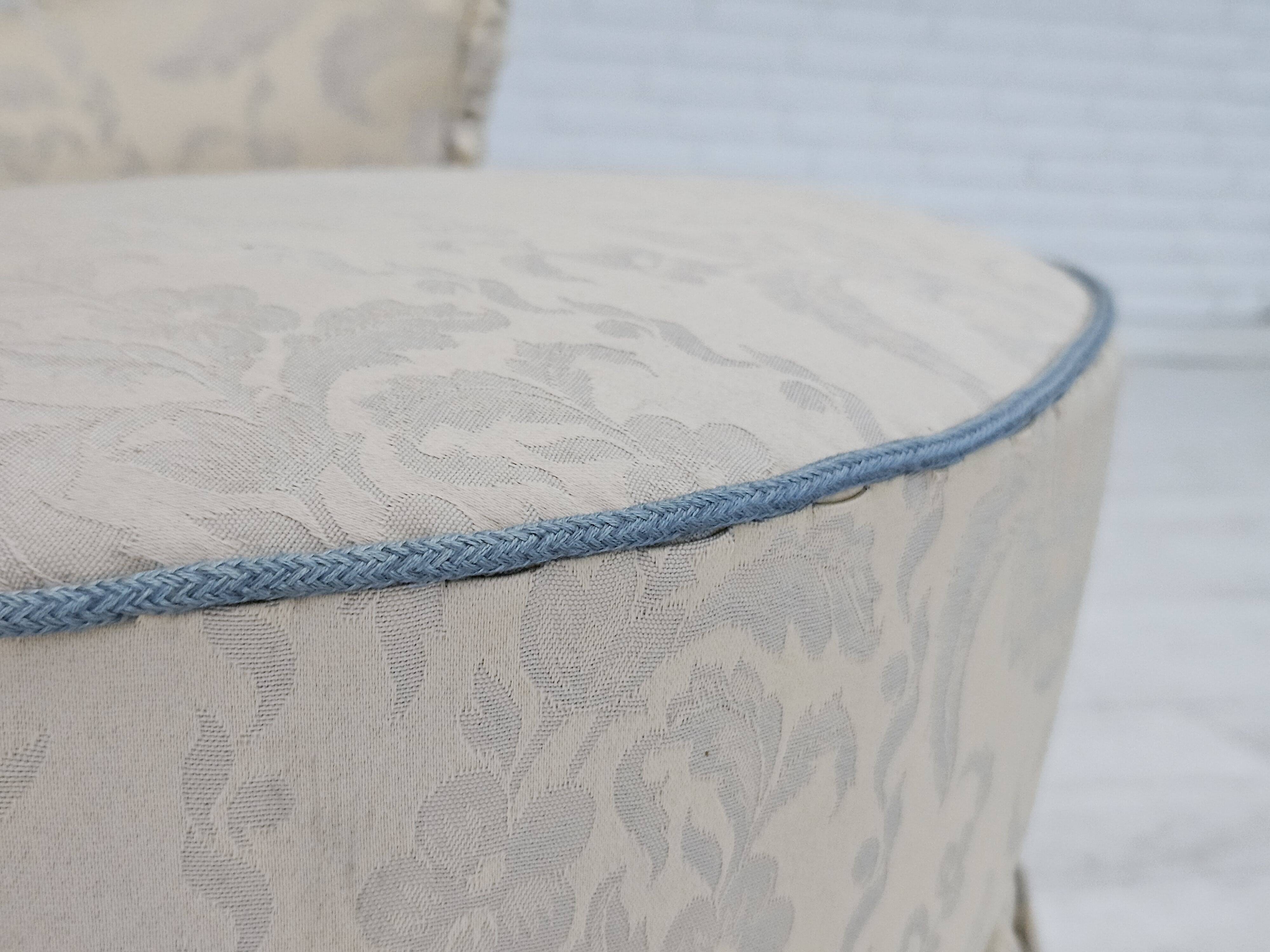 1950s, Danish armchair, reupholstered, creamy/white floral fabric.