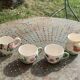 Lunch service in enameled ceramic, slip, white, pink and green, vintage