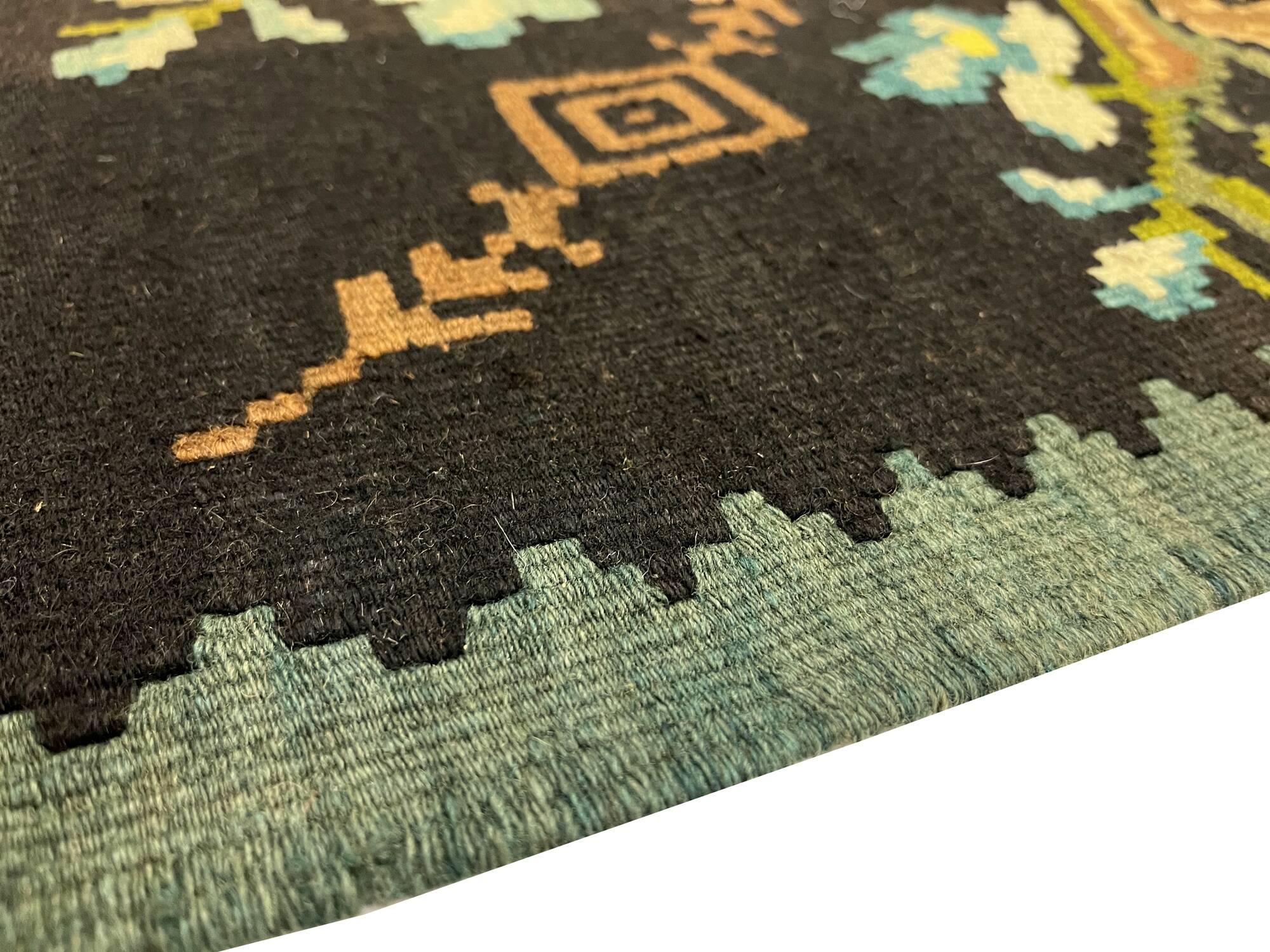 Teal Green Kilim Rug Handwoven Oriental Carpet Moldavian Area Square Rug