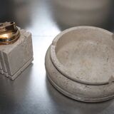 Set ashtray and table lighter in vintage travertine 1960