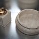 Set ashtray and table lighter in vintage travertine 1960