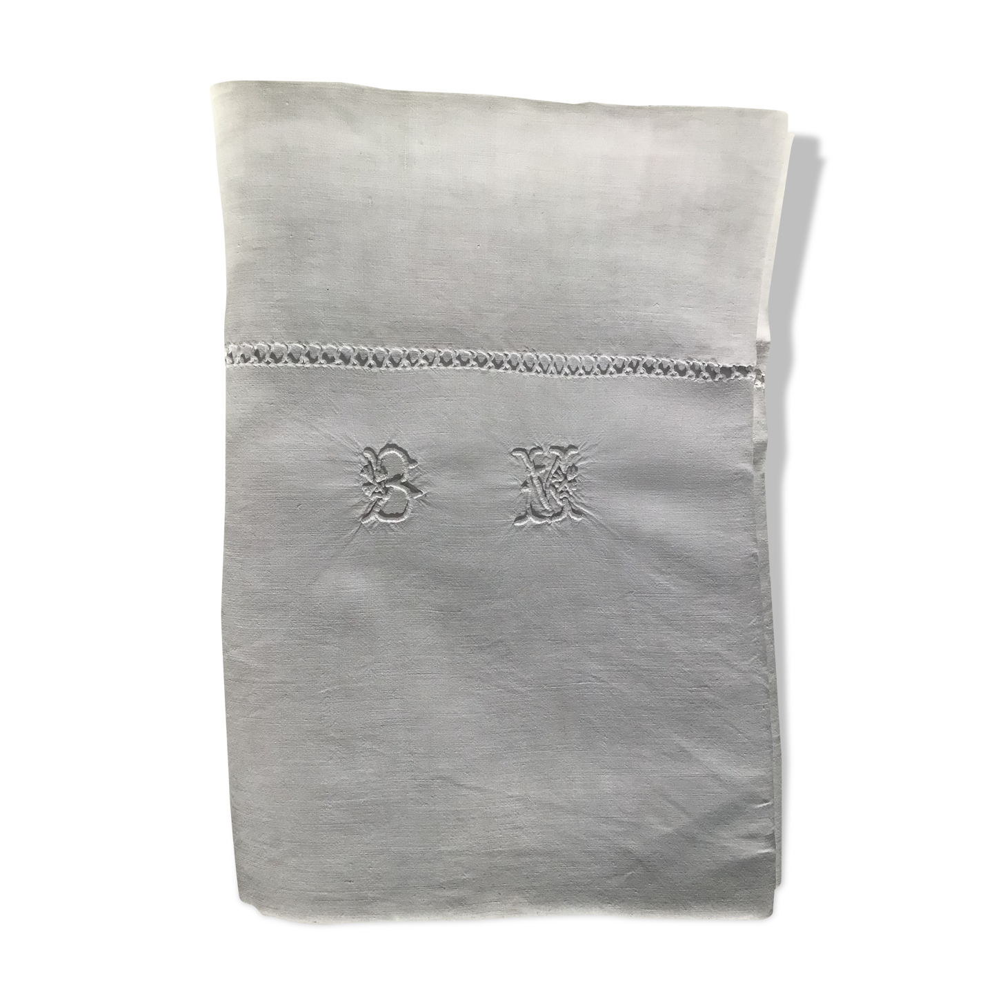 Drap 2 places lin brodé MB jour croisé