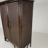 Vintage wicker wardrobe / linen cabinet – rattan & bamboo