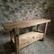 Vintage French beech side table, console, washbasin unit, industrial side table, circa 1950–1970.