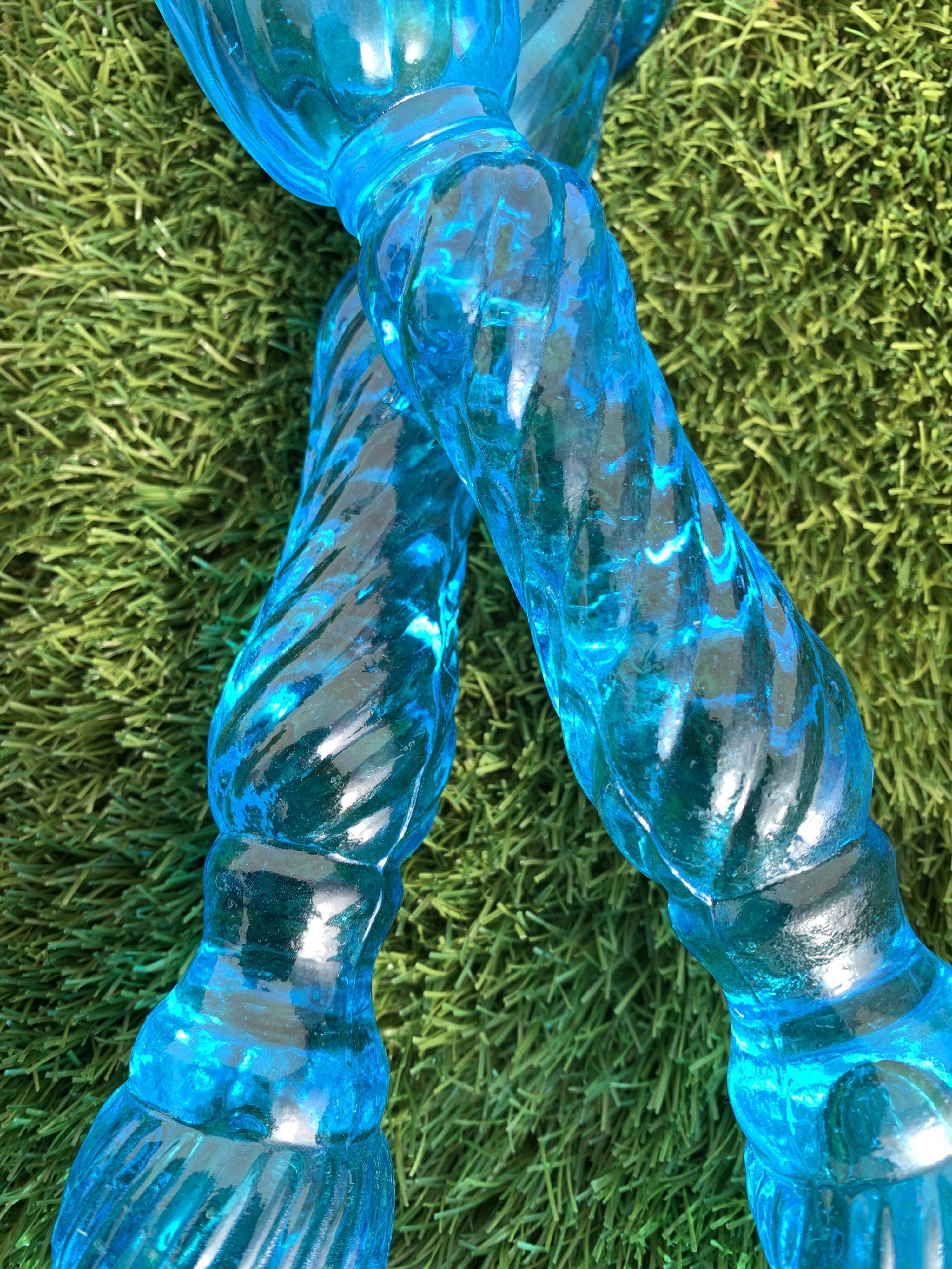 Pair of molded pressed blue glass candle holders