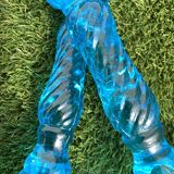 Pair of molded pressed blue glass candle holders