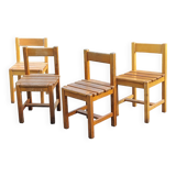 Set de 4 chaises des années 70 brutalistes en chêne