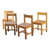 Set of 4 70s brutalist oak chairs