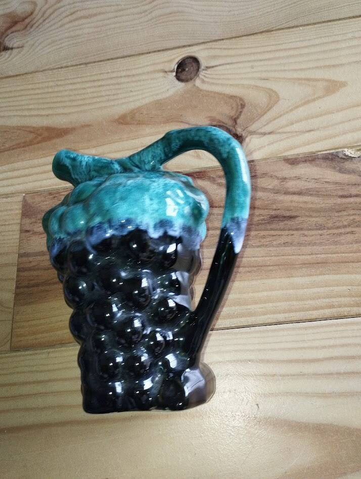 Vintage Vallauris jug in ceramic barbotine with grape decoration – 1950s